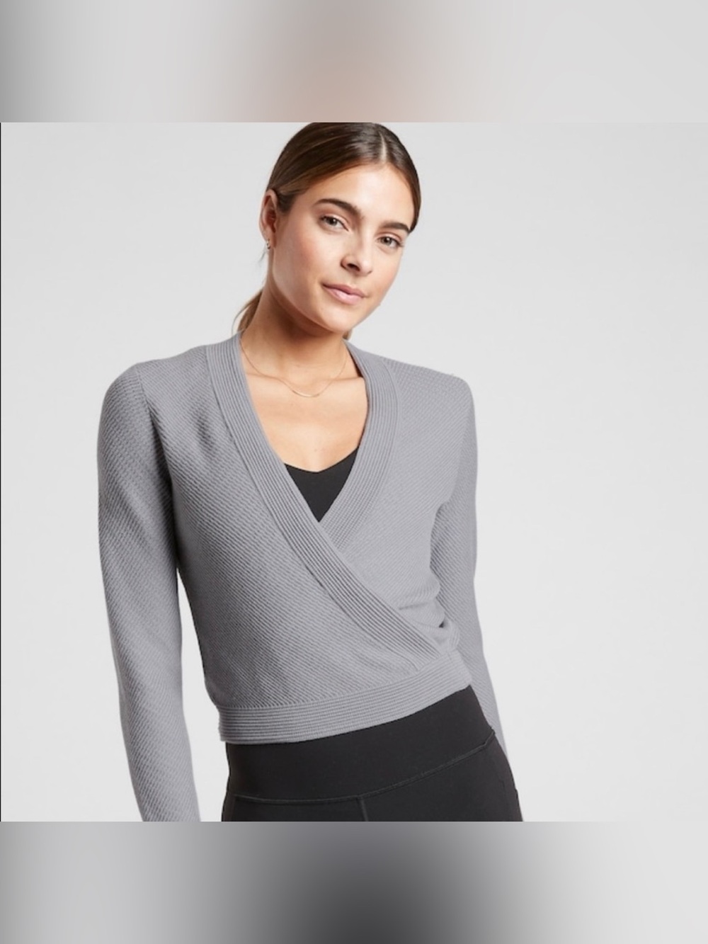 Athleta Grey Wrap Cropped V-Neck Sweater Size Medium